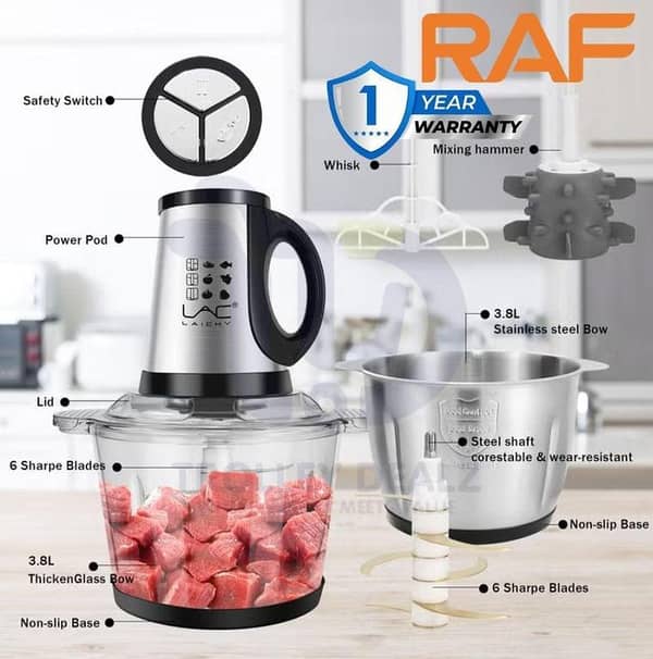T  Premium - Quality Multi-Function Food Processor 3L  Capacity - Hand blender - Stainless steel bowl - Meat chopper - Grinder machine - Qeema machine - Mincer - Slicer machine - House hold mini electric food grinder - Kitchen Home Appliances