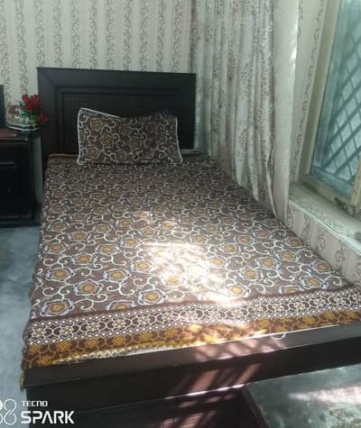 pure wood single bed with mattress