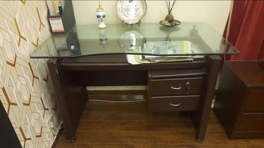 OFFICE TABLE VERY STRONG THICK GLASS MADE WITH SOLID WOOD