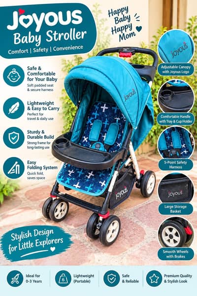 joyous baby stroller pram - foldable, comfortable baby trolly