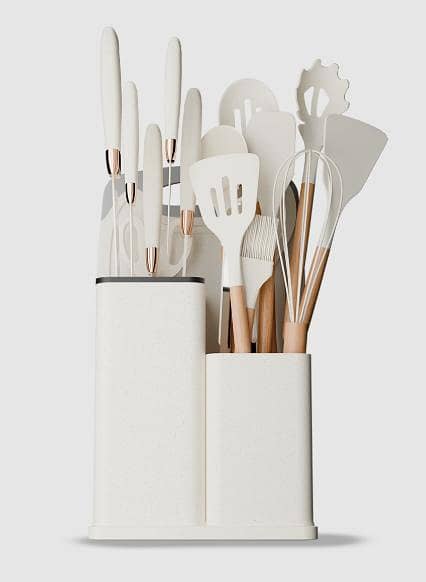 T  Falari 19-Piece Silicone Kitchenware Set – Heat Resistant Non-Stick Cooking Utensils with Wooden Handles for Modern Kitchens
