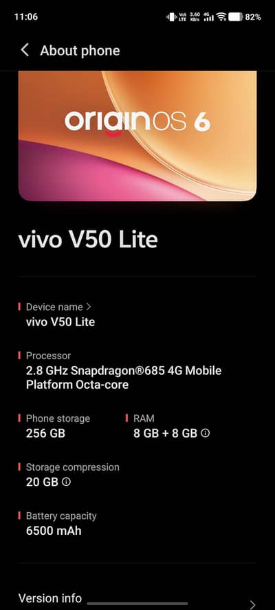Vivo V50 Lite 8GB/256GB – Brand New – 6500mAh Battery