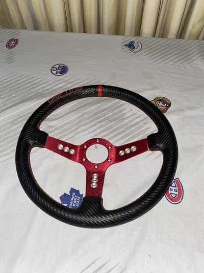 Universal Sports Racing Steering Wheel | Carbon Fiber Look | Red 3-Sp