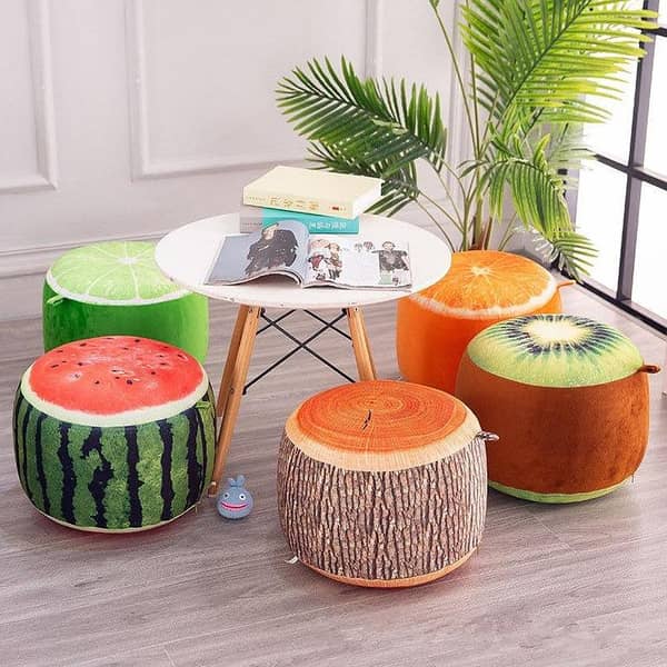 T  Foldable 3D Fruit Inflatable Stool Pillow Watermelon Orange Lemon Kiwifruit Cushion Stool Home Child Cushion Portable Comfortable Inflatable Fruit Chair - Randomly Design