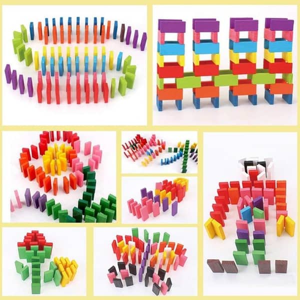 T  Wooden Dominos 50 Block Multicolor Set Kids Educational Play