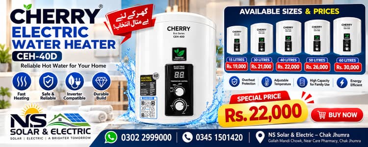 Title: Cherry Electric Geyser – 15 Liter | Fast Heating | Energy Effic