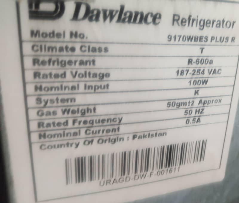 Dawlance Energy Saver 9170 Refrigerator - ORIGINAL AND HOMEUSED FRIDGE 1