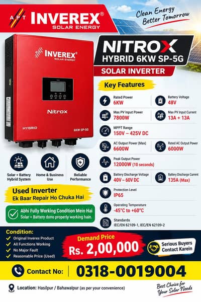 Inverex Nitrox Hybrid 6KW SP-5G Solar Inverter For Sale