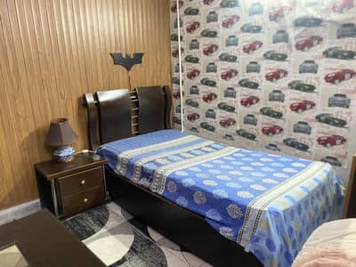 modern wooden single bed without mattress with side table