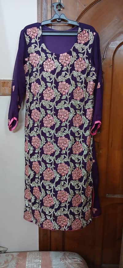 purple chiffon suit