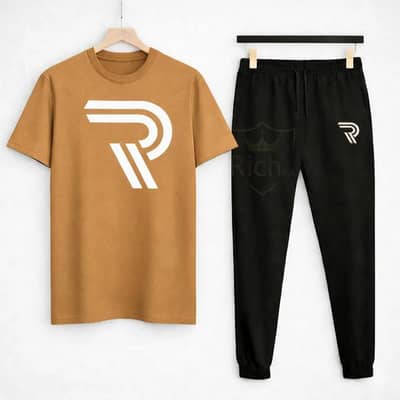 ​Men R-Logo Cotton Track Suit Brown Black Slim Fit