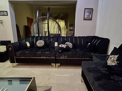 Black & Golden L-Shape Sofa 3/2/2