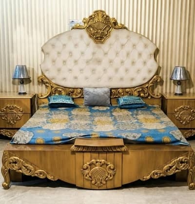 Luxury Antique Polish Wooden Bed|Royal Carved Design| Premium Bed