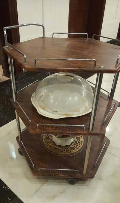 TEA TROLLEY STYLISH THREE STORES MADE WITH WOODEN STAINLESS