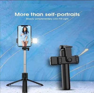 Foldable Selfie Stick with LED light and Bluetooth Remote
