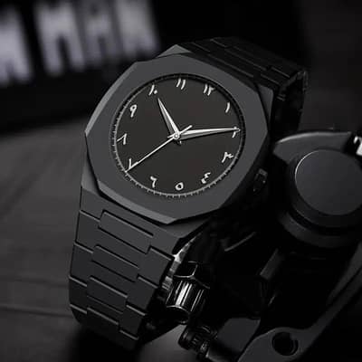 men's Arabic aura watch carbon fiber black