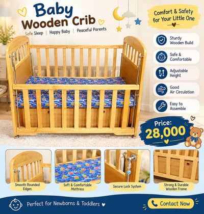 Baby Wooden Crib – Safe & Comfortable Baby Cot