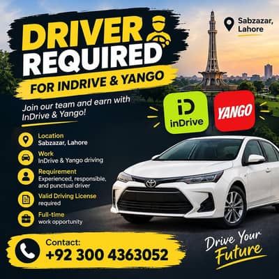 Driver Required for Yango & Indrive | Yango Indrive Jobs In Lahore