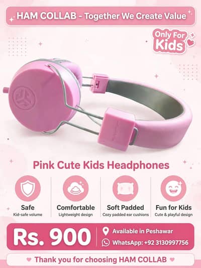 Pink Cute Kids Headphones | Only For Kids | HAM COLLAB