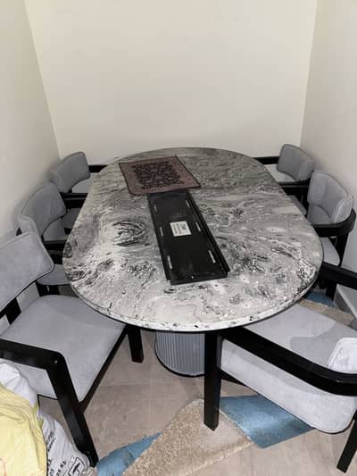 Modern 6 Seater Oval Dining Table Set with 6 Chairs