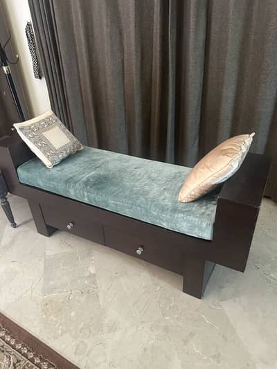 Two seater backless sofa with two drawers