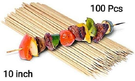 T  Pack Of 100 Bamboo Wooden Skewers Sticks Bbq Shashlik Sticks 10 Inch
