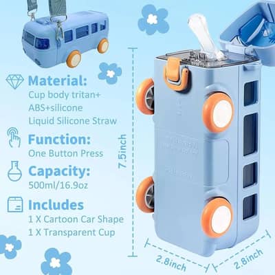 Important 500 ml Bus Shaped Water Bottle for Kids BPA free Siper
