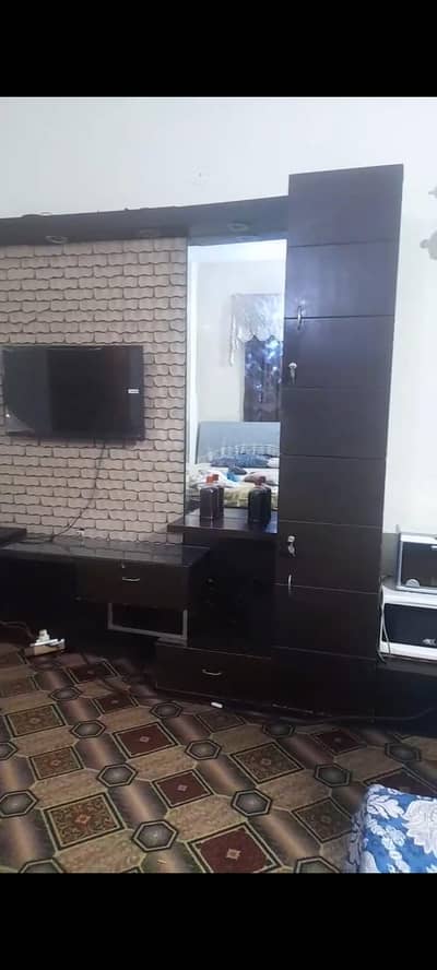 LED TV unit with side cabinet and mirror