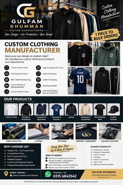 Custom Clothing Manufacturer | 1 Piece to Bulk Orders