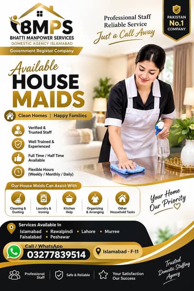 Housemaids, Babysitter, helpers, patient care, office boy domestic