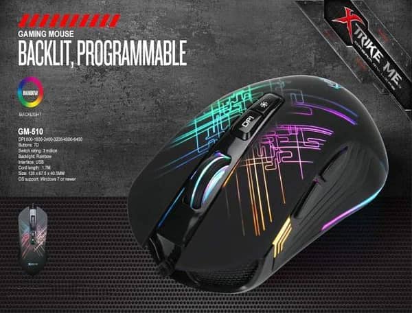 1 PCS   XTRIKE ME GM-510 Optical USB Gaming Mouse with Multicolor LED Backlight (Black) - Without OWN Box R5652