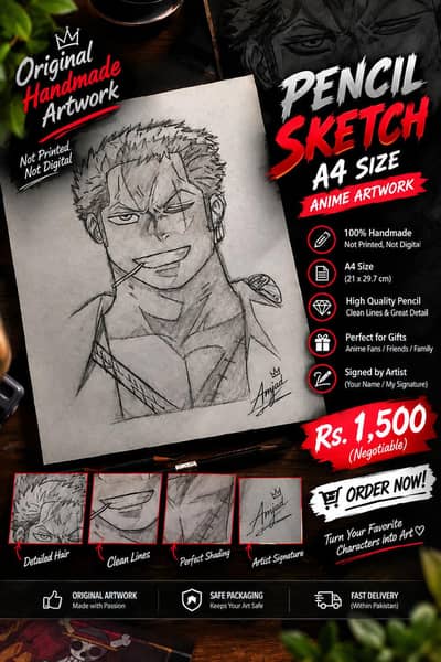 hand made anime artwork work of zoro || one piece
