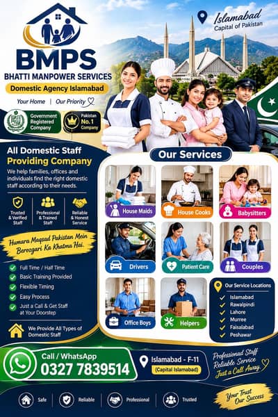 All Domestic staff available babysitter, housemiads, patientcare,