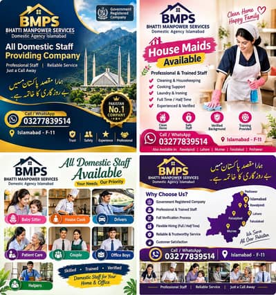 All Domestic staff available babysitter, housemiads, patientcare,