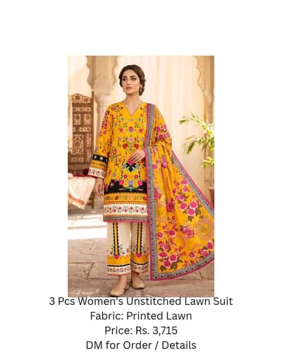 Yellow 3-Piece Unstitched Lawn Suit  price 3,715