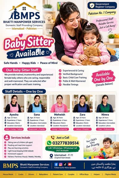 Babysitters,Housemaids,Cooks, Helpers, Domestic All Staff Available