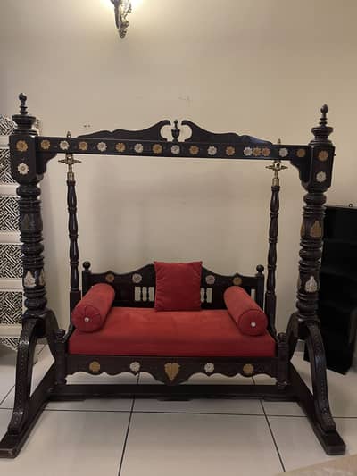 Handcrafted Wooden Jhoola / Indoor Swing with Brass Details & Cushions