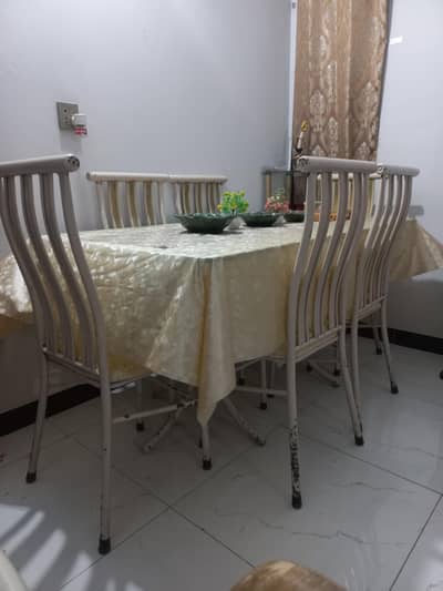 Dining Table with Glass Top (6 Seater Rod Iron)