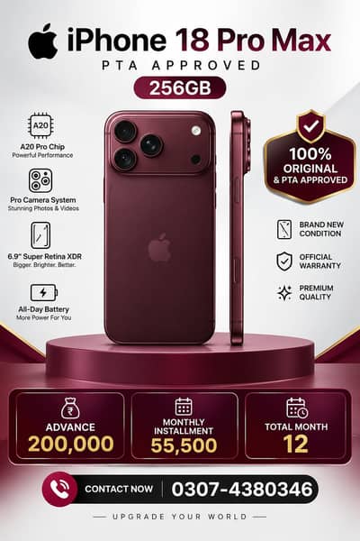 Apple iPhone 18 Pro Max Pta Approved On Easy Monthly Installment