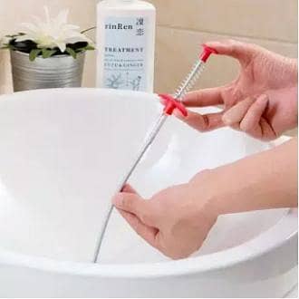 T  Drain Unblocker Stick Snake Cleaner Hair Remover Brush Tool Sink Kitchen Size 60cm