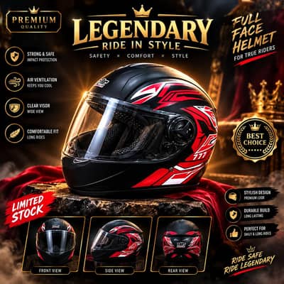 Super Air Full Face Helmet | Black & Red | Premium Racing Design