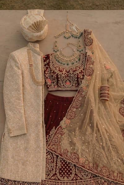 Designer Bridal Mehroon Velvet Dress | Bridal Lehenga | Wedding Dress