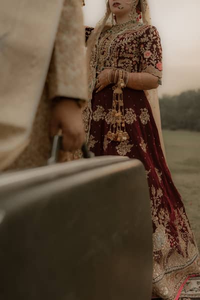 Designer Bridal Mehroon Velvet Dress | Bridal Lehenga | Wedding Dress