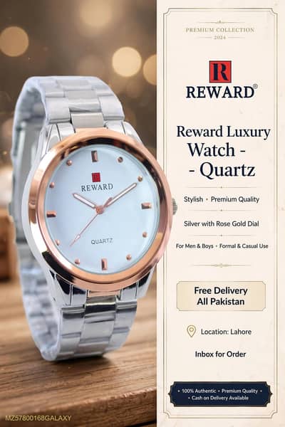 Reward luxury quartz watch for men silver chain with rose gold bezel