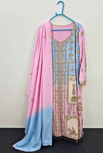 Sky Blue & Baby Pink Double Shade Designer Dress - Party wear