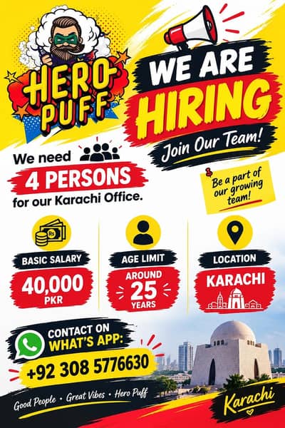Hiring Staff for Karachi Office – Hero Puff | Salary 40,000 PKR