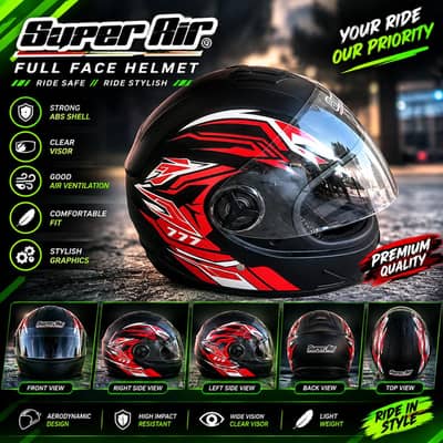 Black and Red Full Face Sports Bike Helmet For Sale