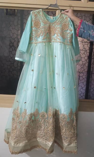 Sky Blue & Golden Embroidered 3-Piece Party Wear Suit | Medium