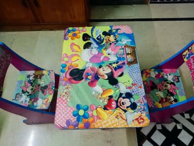 Mickey Mouse Kids Wooden Table and 2 Chairs Set - Excellent Condition