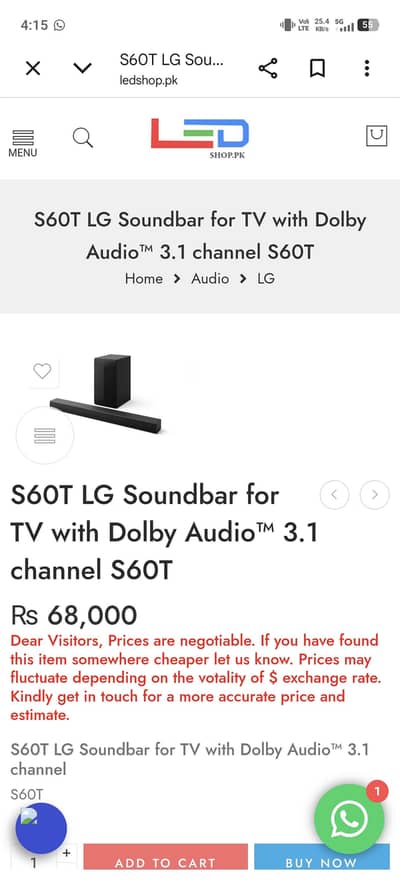 LG sound bar S60t 3.1 channel dolby audio TM